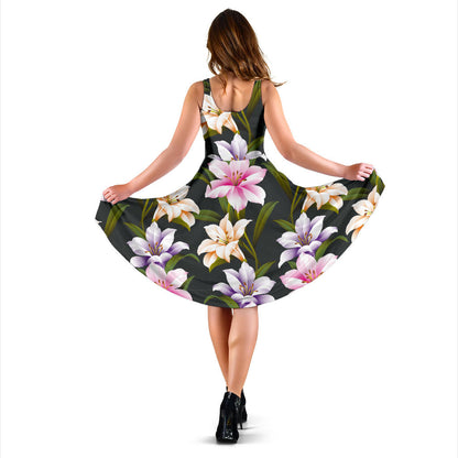 Lily Pattern Print Design LY01 Midi Dress
