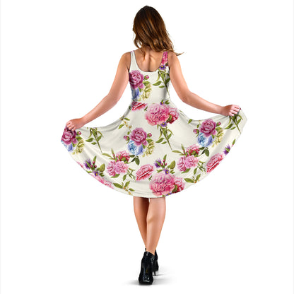 Carnations Pattern Print Design CN02 Midi Dress
