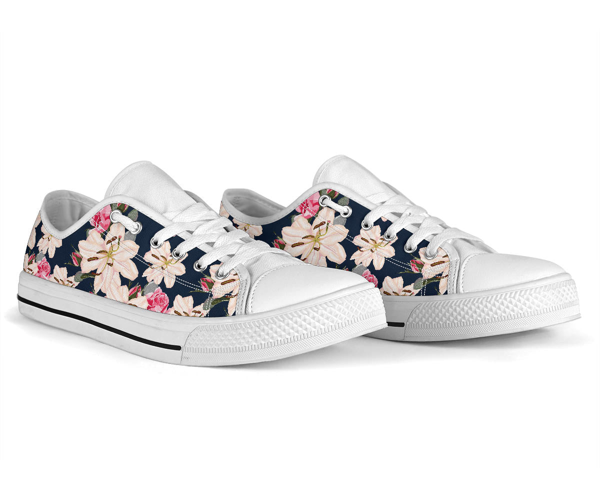 Lily Pattern Print Design LY04 White Bottom Low Top Shoes