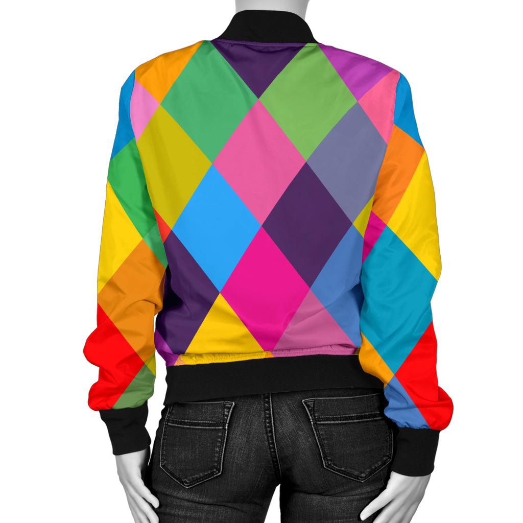Harlequin Pattern Print Design 02 Women's Bomber Jacket