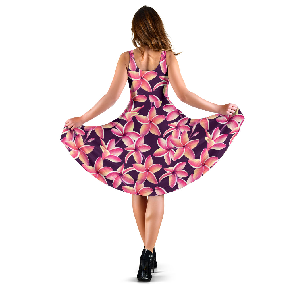 Purple Plumeria Pattern Print Design PM010 Midi Dress