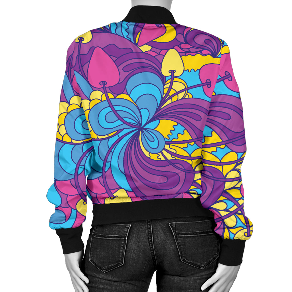 Psychedelic Mushroom Pattern Print Design A03 Women's Bomber Jacket