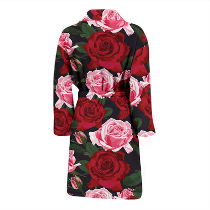 Rose Red Pink Pattern Print Design RO01 Men Bathrobe