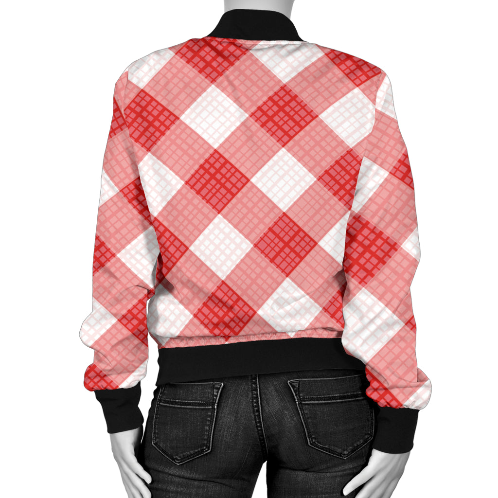 Gingham Red Pattern Print Design 01 Women's Bomber Jacket