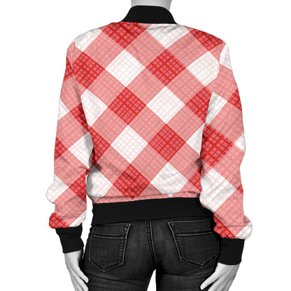 Gingham Red Pattern Print Design 01 Women's Bomber Jacket