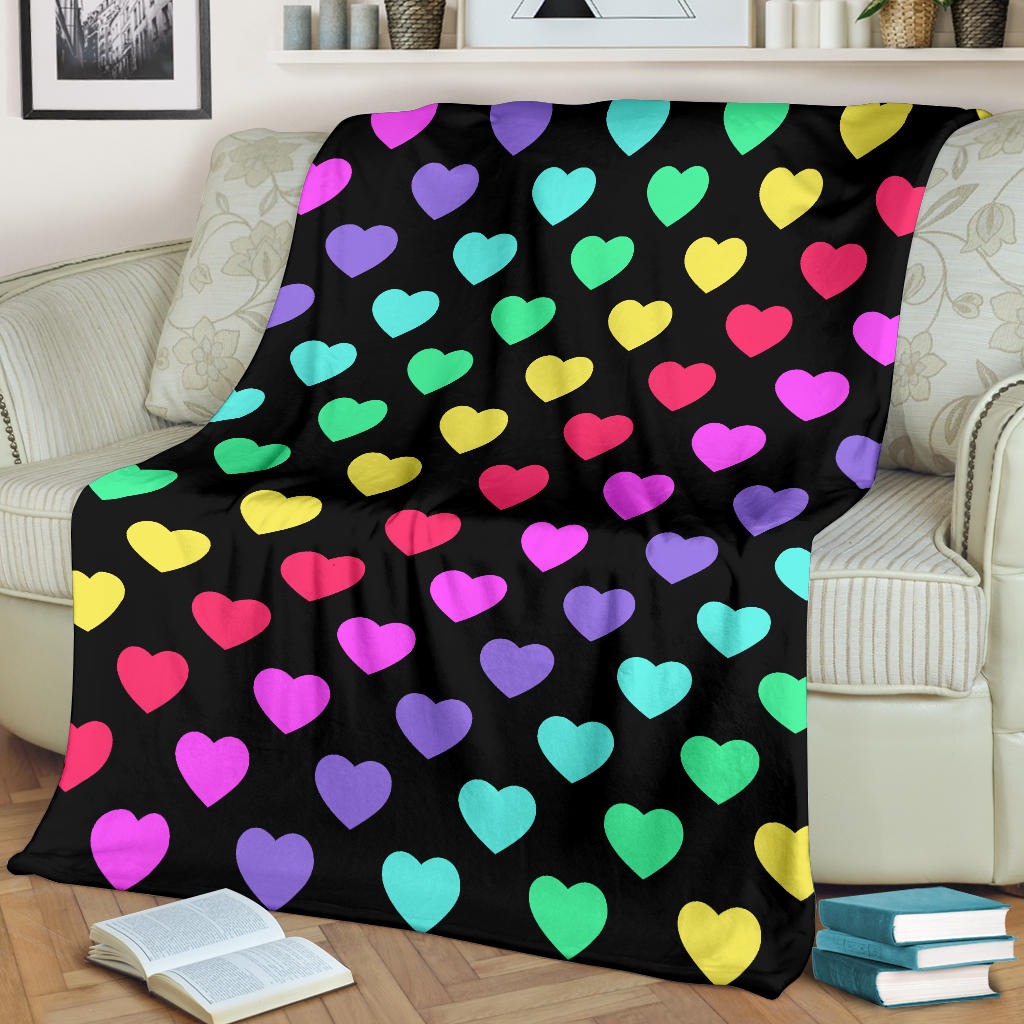 Heart Rainbow Pattern Print Design HE02 Fleece Blanket