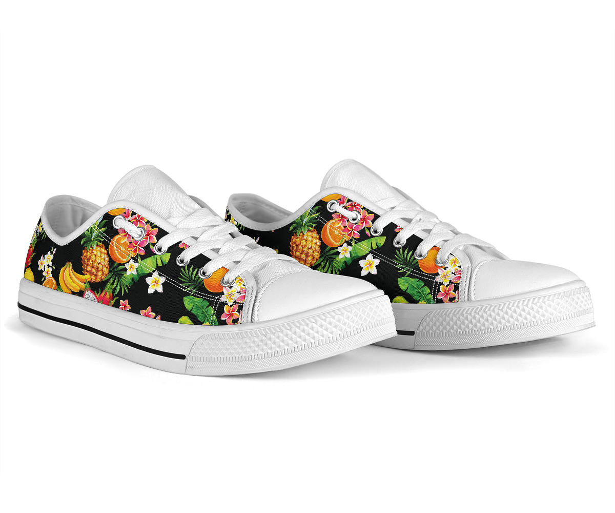 Tropical Fruits Pattern Print Design TF02 White Bottom Low Top Shoes