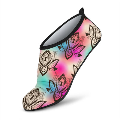 lotus Boho Pattern Print Design LO02 Aqua Water Shoes