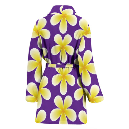 Yellow Plumeria Pattern Print Design PM05 Women Bathrobe