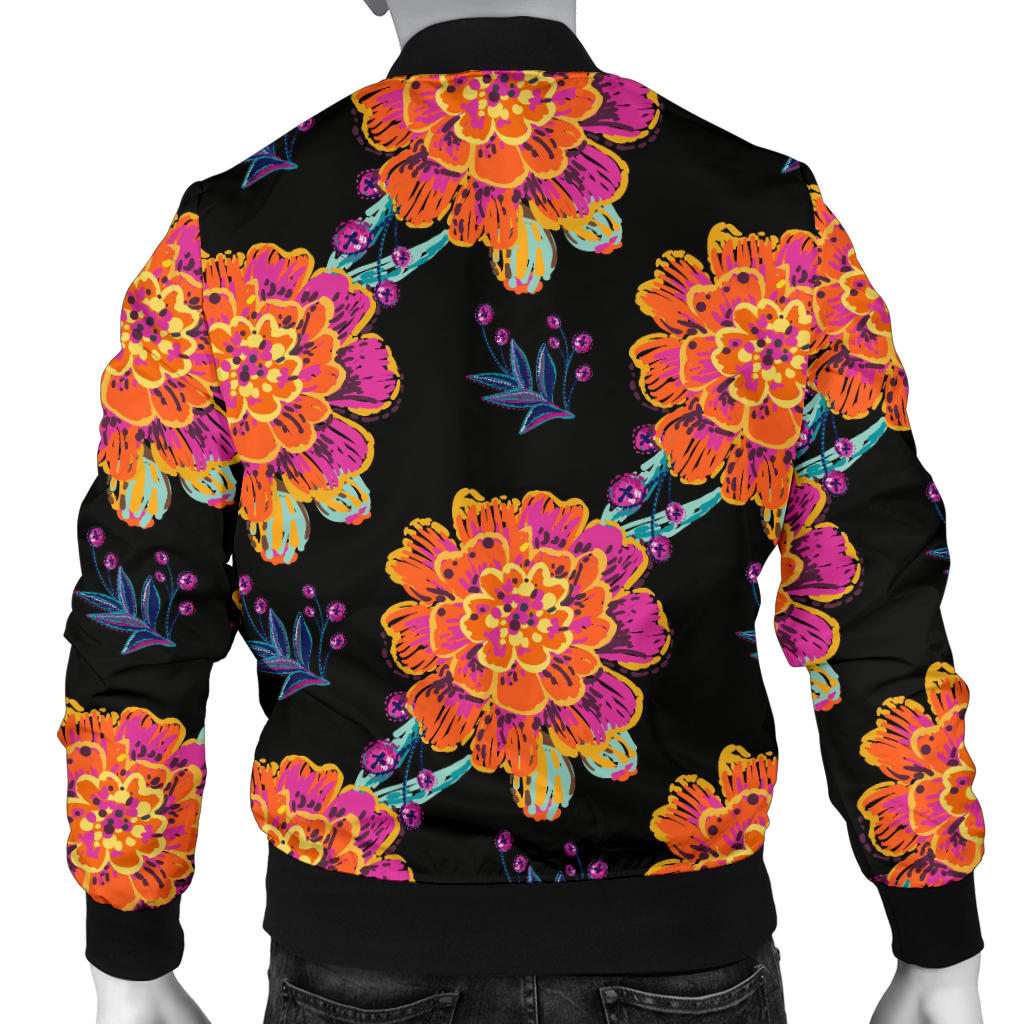 Marigold Pattern Print Design MR04 Men Bomber Jacket