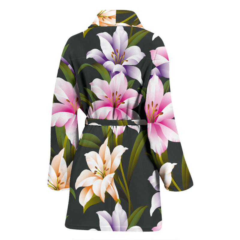 Lily Pattern Print Design LY01 Women Bathrobe