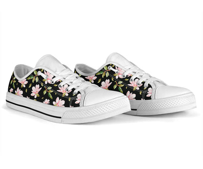 Magnolia Pattern Print Design MAG01 White Bottom Low Top Shoes