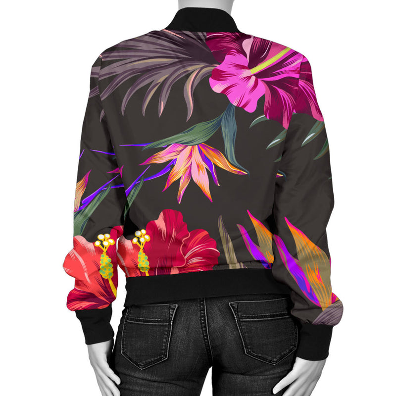 Hibiscus Pattern Print Design HB014 Women Bomber Jacket