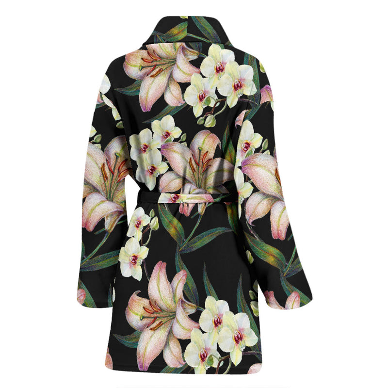 Lily Pattern Print Design LY03 Women Bathrobe