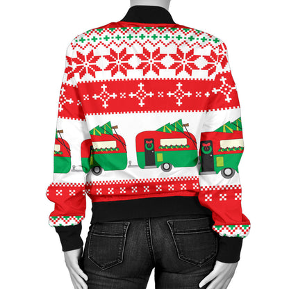 Camper Camping Ugly Christmas Design Print Women Bomber Jacket