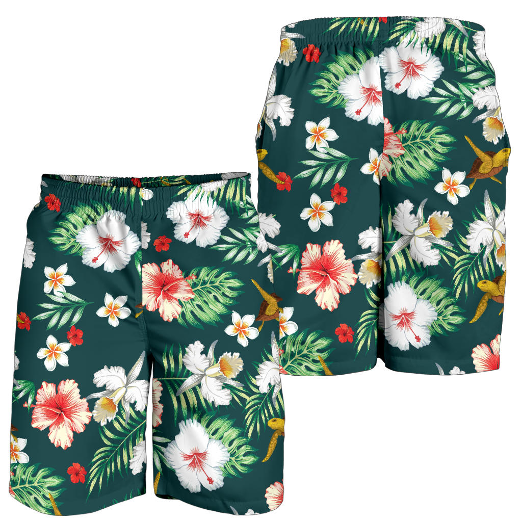 Hawaiian Flower Design with SeaTurtle Print Mens Shorts
