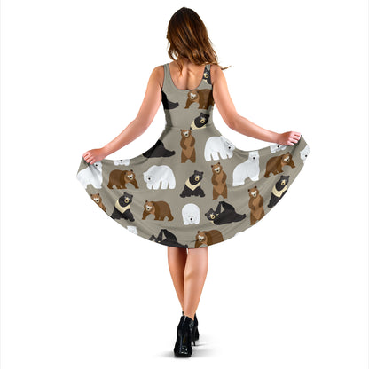 Bear Pattern Print Design BE03 Midi Dress
