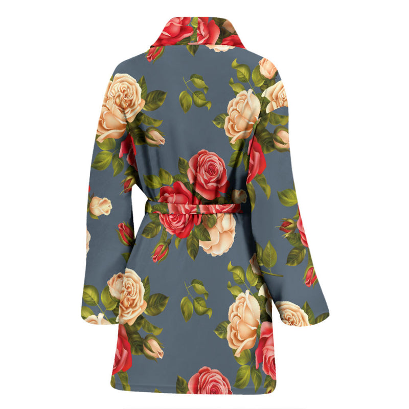 Rose Pattern Print Design RO017 Women Bathrobe