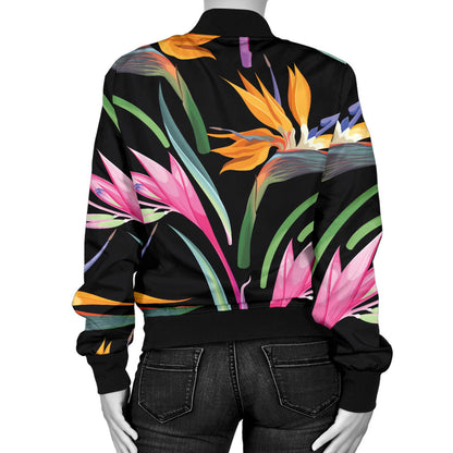 Tropical Flower Pattern Print Design TF017 Women Bomber Jacket