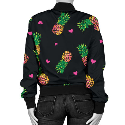 Neon Pineapple Pattern Print Design A04 Women's Bomber Jacket