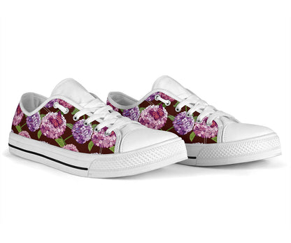 Hydrangea Pattern Print Design HD08 White Bottom Low Top Shoes