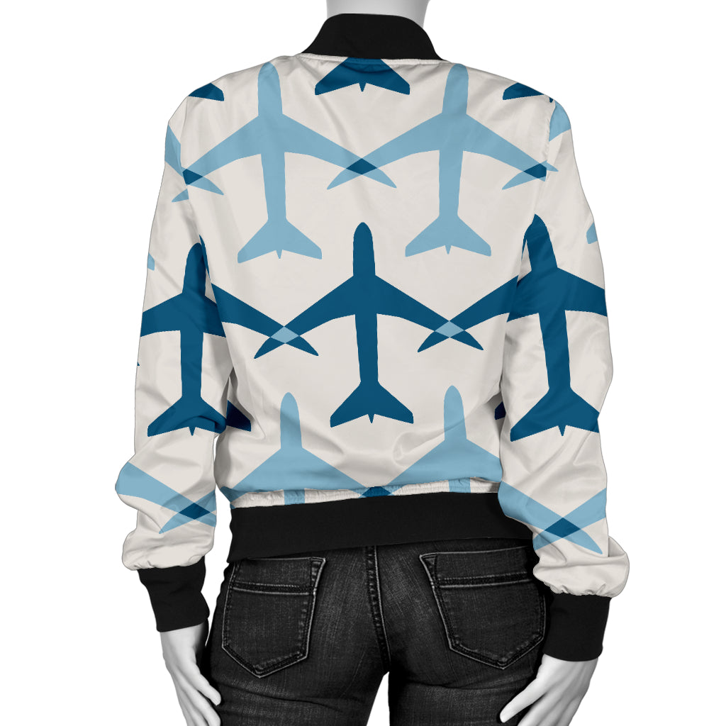 Airplane Pattern Print Design 04 Women's Bomber Jacket