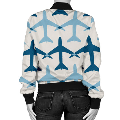 Airplane Pattern Print Design 04 Women's Bomber Jacket