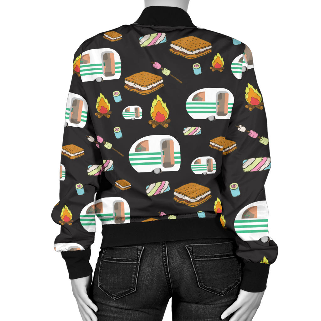 Camper marshmallow Camping Design Print Women Bomber Jacket