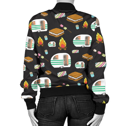 Camper marshmallow Camping Design Print Women Bomber Jacket