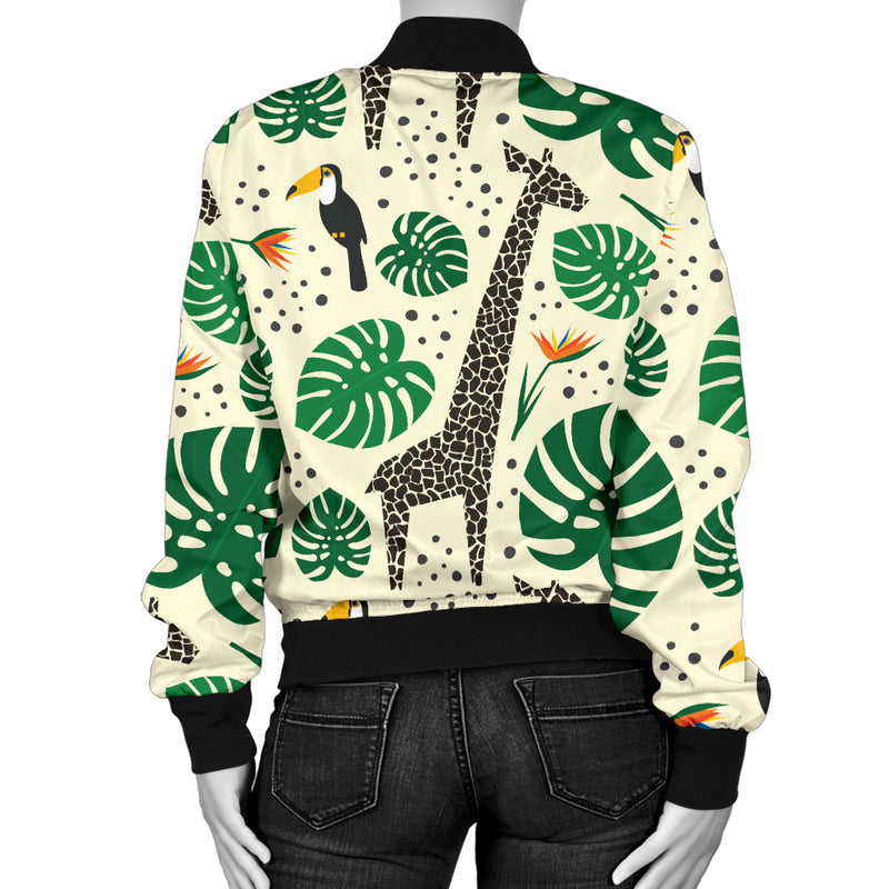 Rainforest Giraffe Pattern Print Design A02 Women's Bomber Jacket