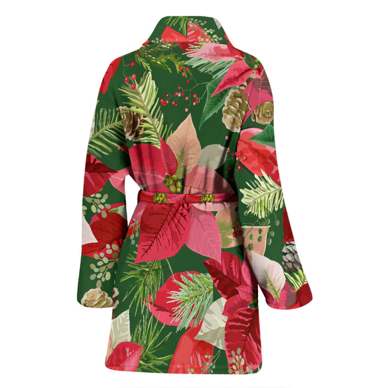 Poinsettia Pattern Print Design POT03 Women Bathrobe