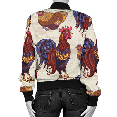 Rooster Pattern Print Design A03 Women's Bomber Jacket