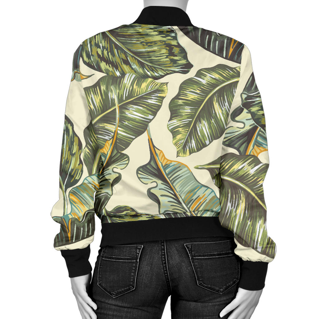 Banana Leaf Pattern Print Design BL08 Women Bomber Jacket
