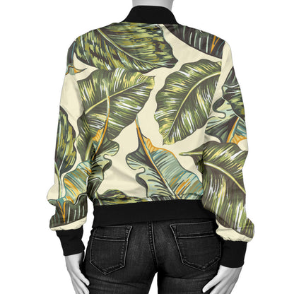 Banana Leaf Pattern Print Design BL08 Women Bomber Jacket