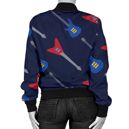 Electric Guitar Pattern Print Design 01 Women's Bomber Jacket