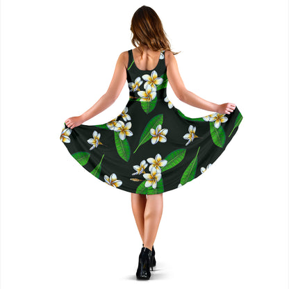 White Plumeria Pattern Print Design PM023 Midi Dress