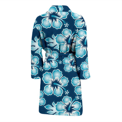 Blue Hibiscus Pattern Print Design HB011 Men Bathrobe