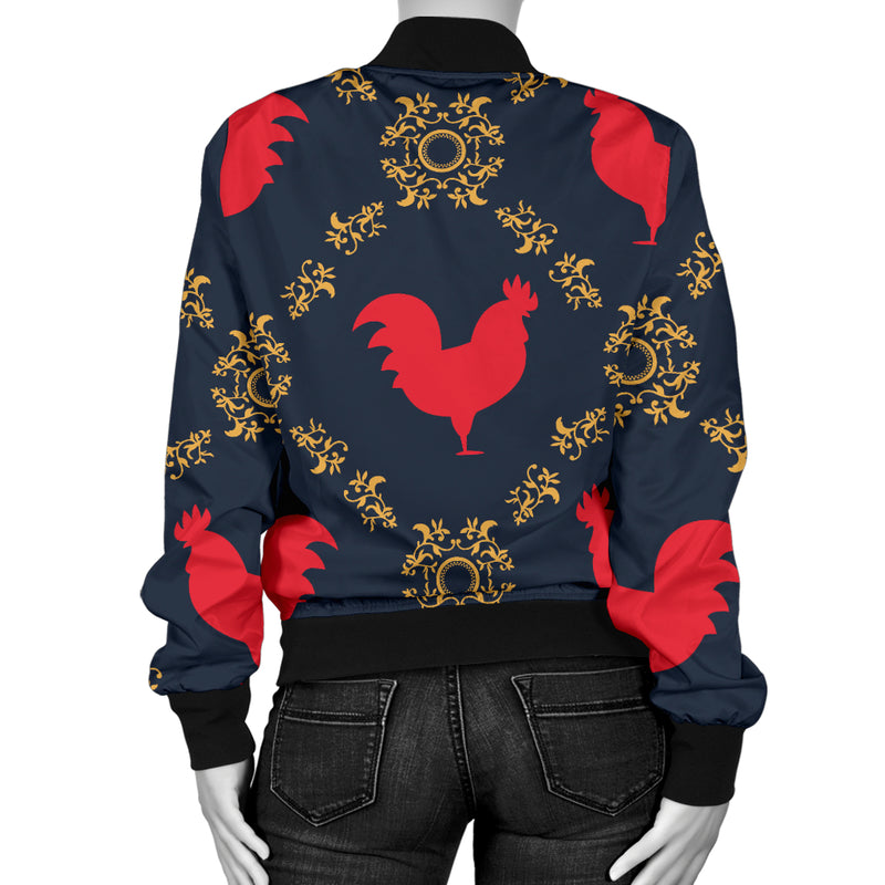 Rooster Pattern Print Design A02 Women's Bomber Jacket