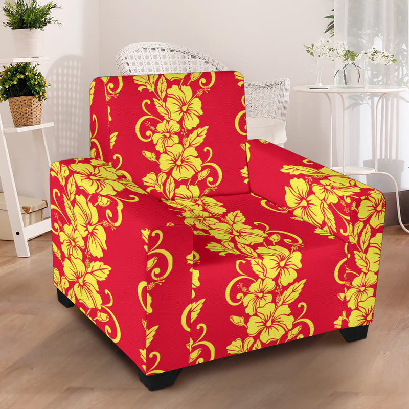 Orange Hibiscus Pattern Print Design HB018 Armchair Slipcover