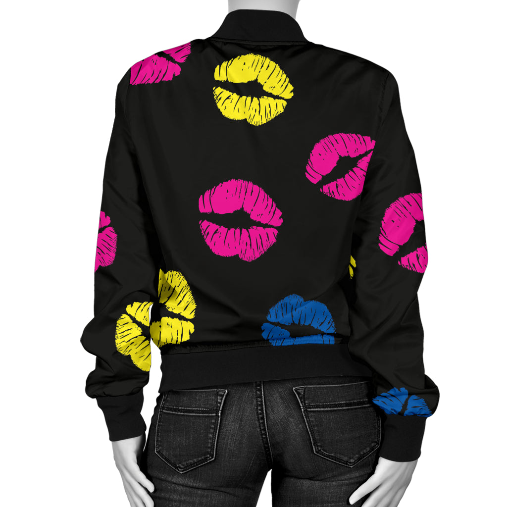 Lip Neon Color Pattern Print Design 01 Women's Bomber Jacket
