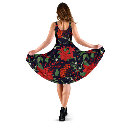 Poinsettia Pattern Print Design POT02 Midi Dress