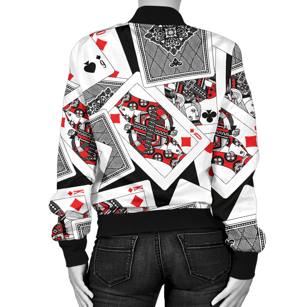 Poker Cards Pattern Print Design A04 Women's Bomber Jacket