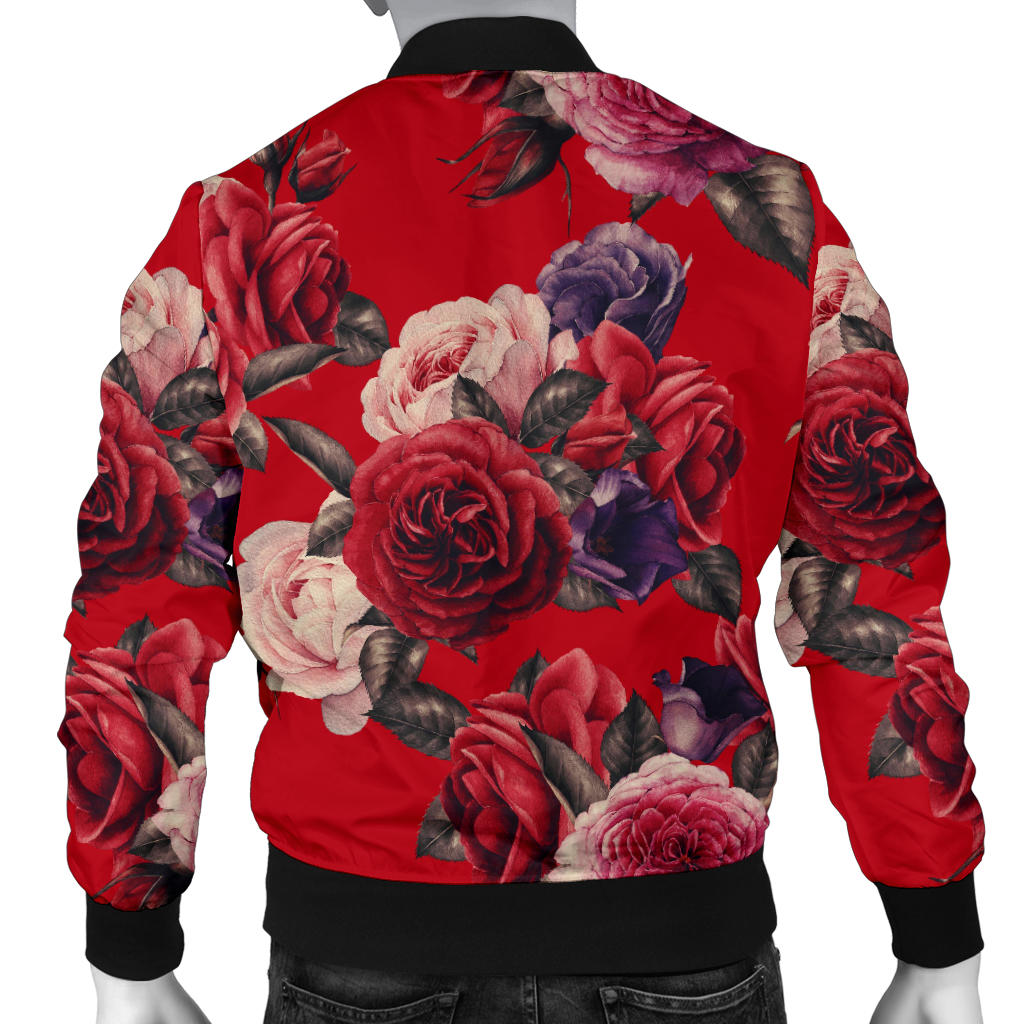 Rose Red Pattern Print Design RO07 Men Bomber Jacket