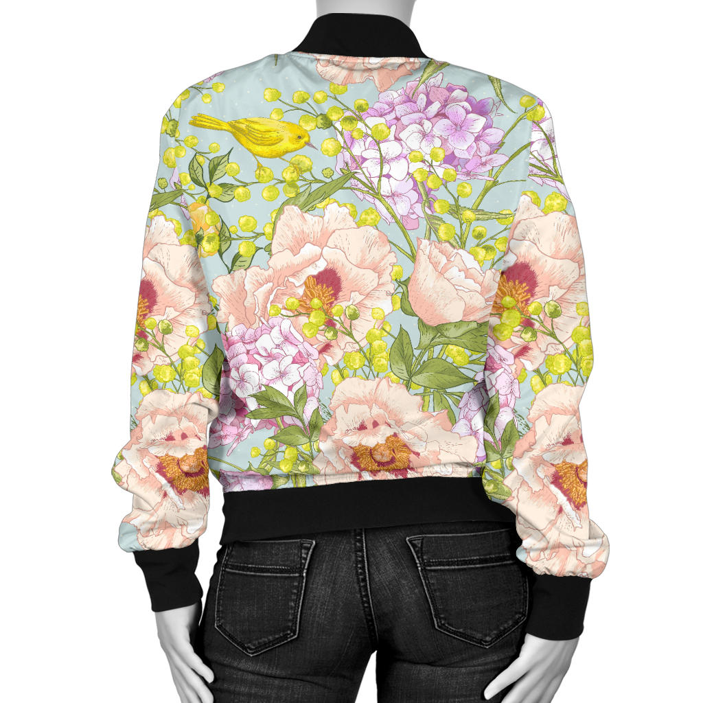 Hydrangea Pattern Print Design HD02 Women Bomber Jacket