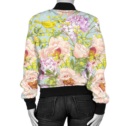 Hydrangea Pattern Print Design HD02 Women Bomber Jacket
