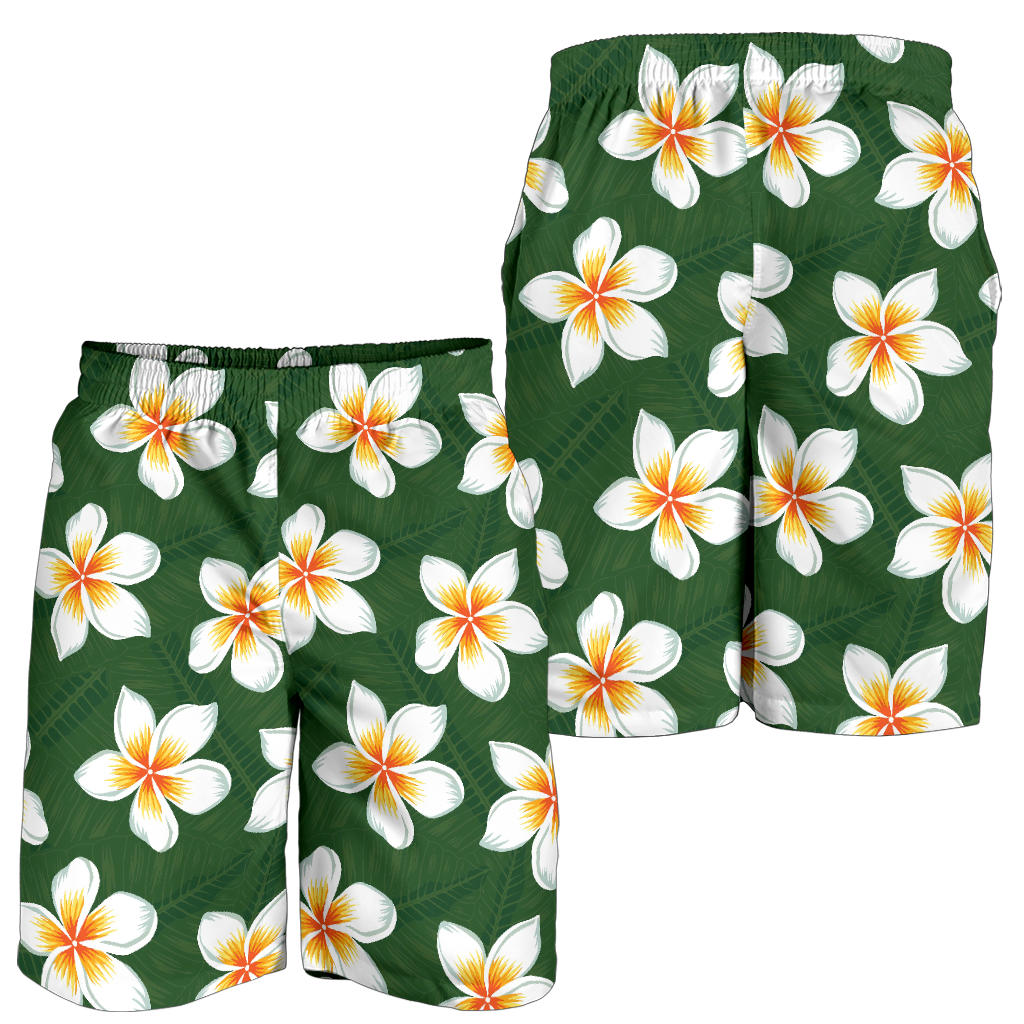 White Plumeria Pattern Print Design PM020 Mens Shorts