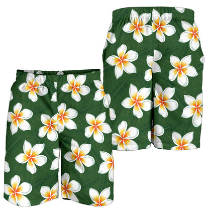 White Plumeria Pattern Print Design PM020 Mens Shorts