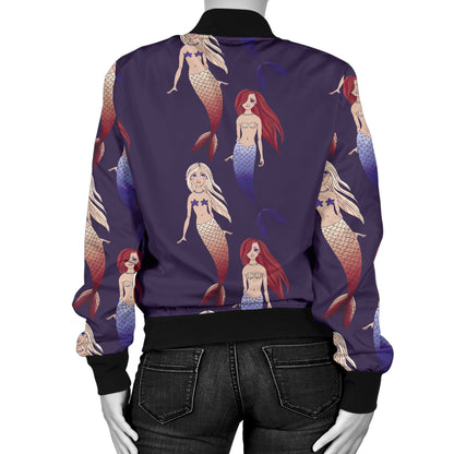 Mermaid Pattern Print Design 02 Women's Bomber Jacket