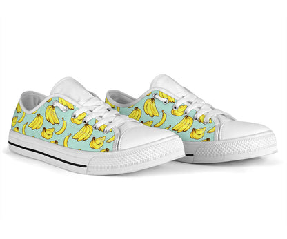 Banana Pattern Print Design BA04 White Bottom Low Top Shoes