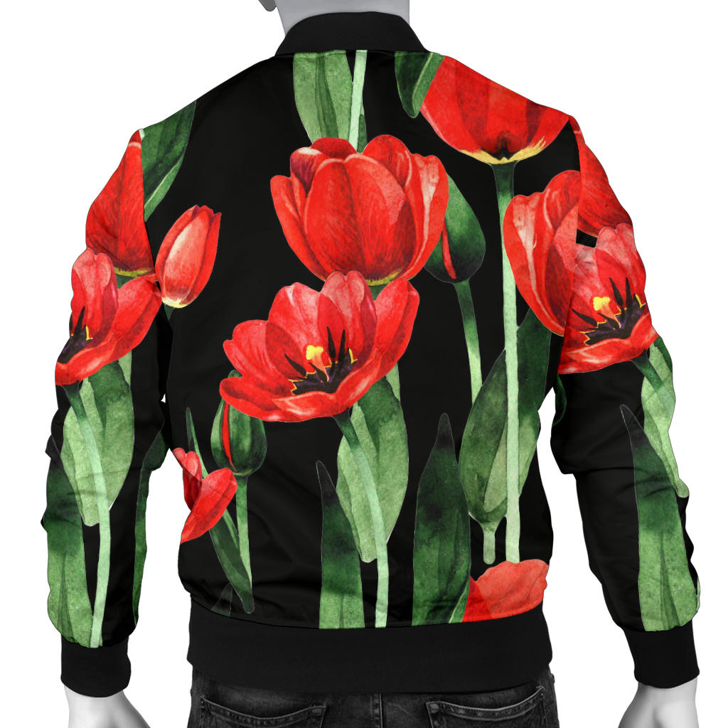 Tulip Red Pattern Print Design TP03 Men Bomber Jacket